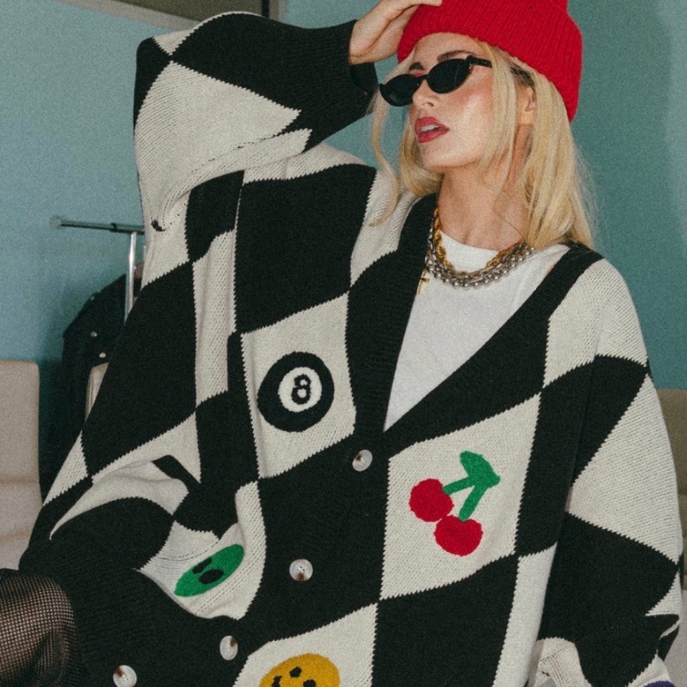 Dressed in Lala Icon Behavior Patched Oversized Cardigan NWT